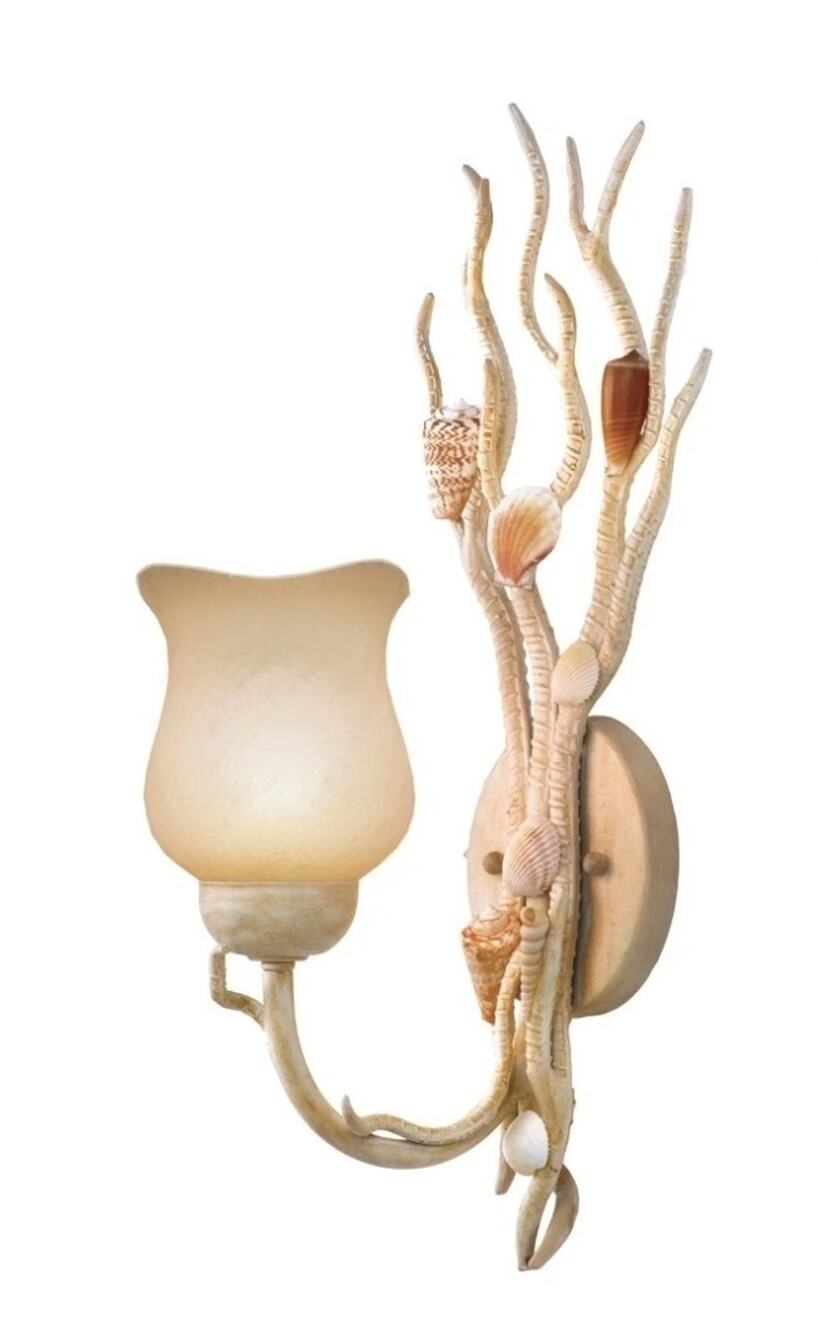 Atlantis 1 Light Coral Wall Sconce Nautical Sea Shells Beach House Decor Kalco